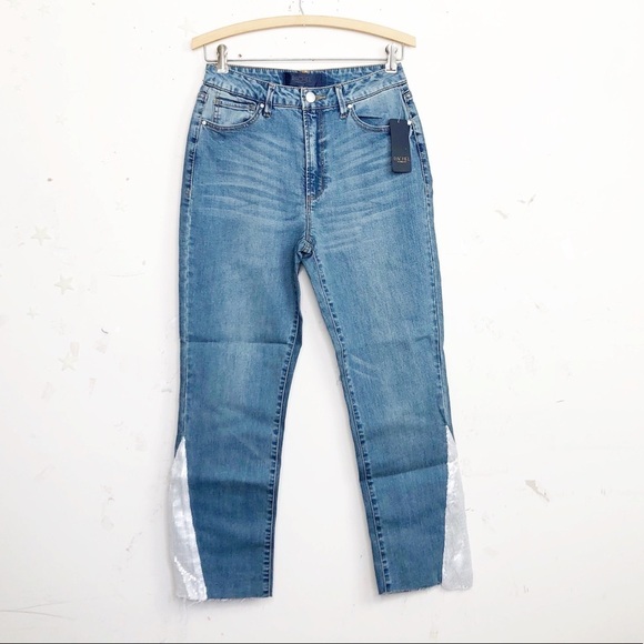 RACHEL Roy hi rise cropped raw hem sequin detail jeans - Picture 1 of 13